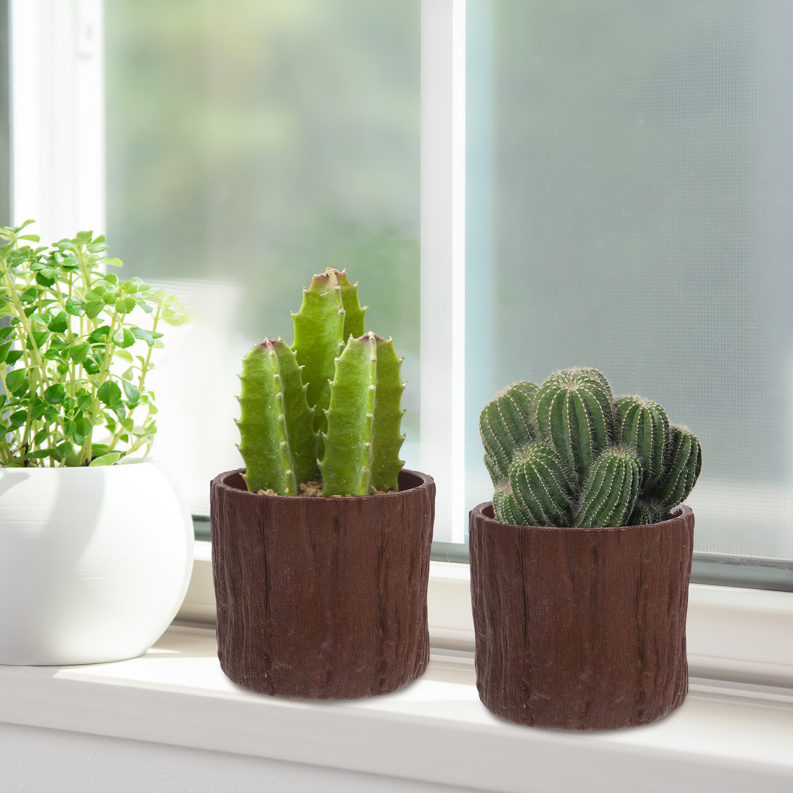 Succulent Arrangement Mini - 4Pcs Plastic Imitation Wood Flower Pots