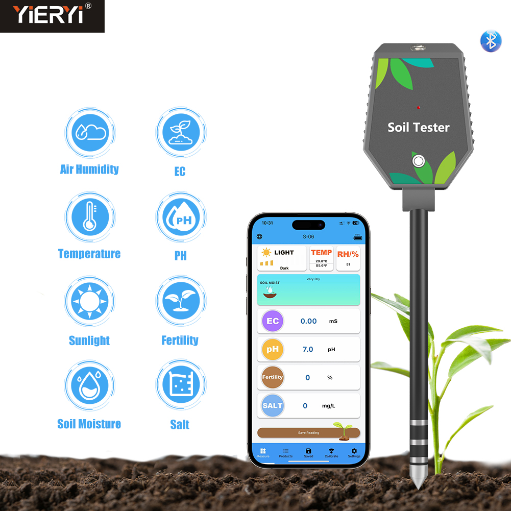 Plant Parent App - Yieryi 8-in-1 Smart Soil Tester pH/Salt/EC/Fertility/Temp