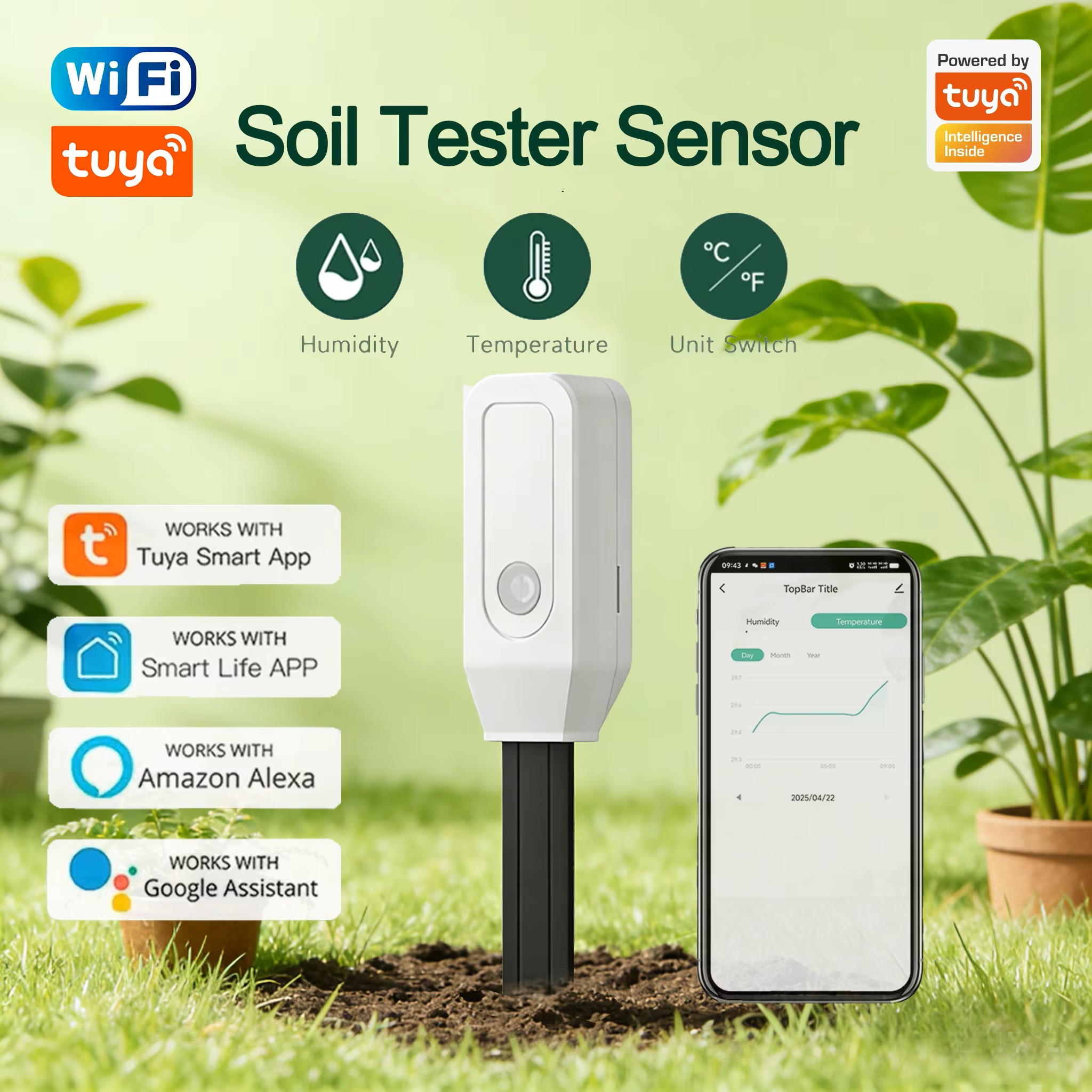 Plant Parent App - Tuya WiFi Soil Moisture Meter Temperature