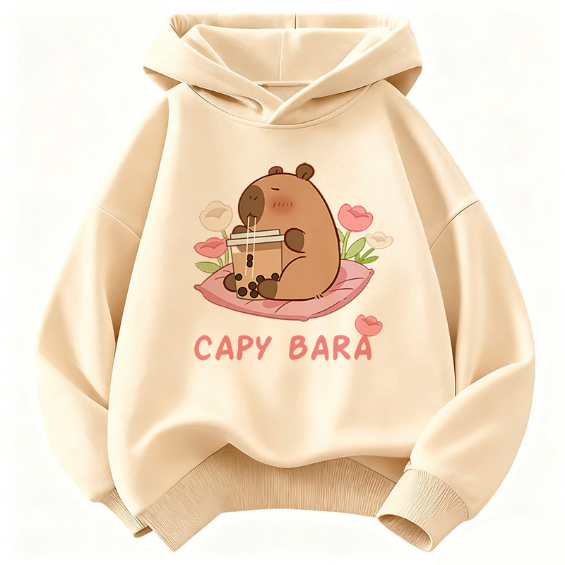 Plant Parent Hoodie - Kawaii Capybara Drinking Juice Hoodie Kids