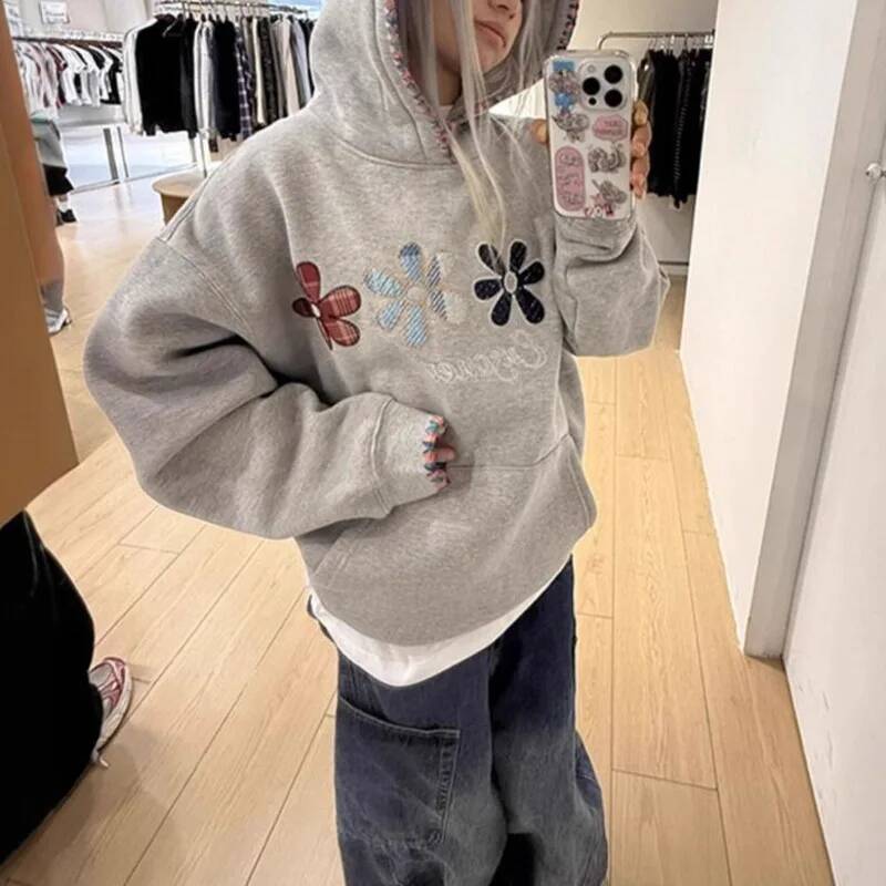 Plant Parent Hoodie - Street Small Flower Embroidery Hooded Sweatshirt