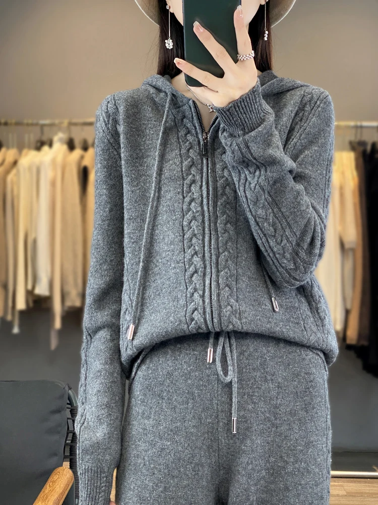 Plant Parent Hoodie - Women's Pure Cashmere Hooded Cardigan 2-Piece
