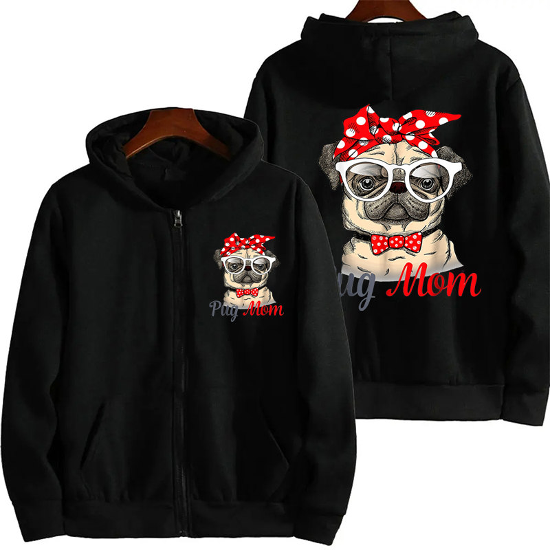 Plant Parent Hoodie - Funny Pug Mom Print Zipper Hoodies